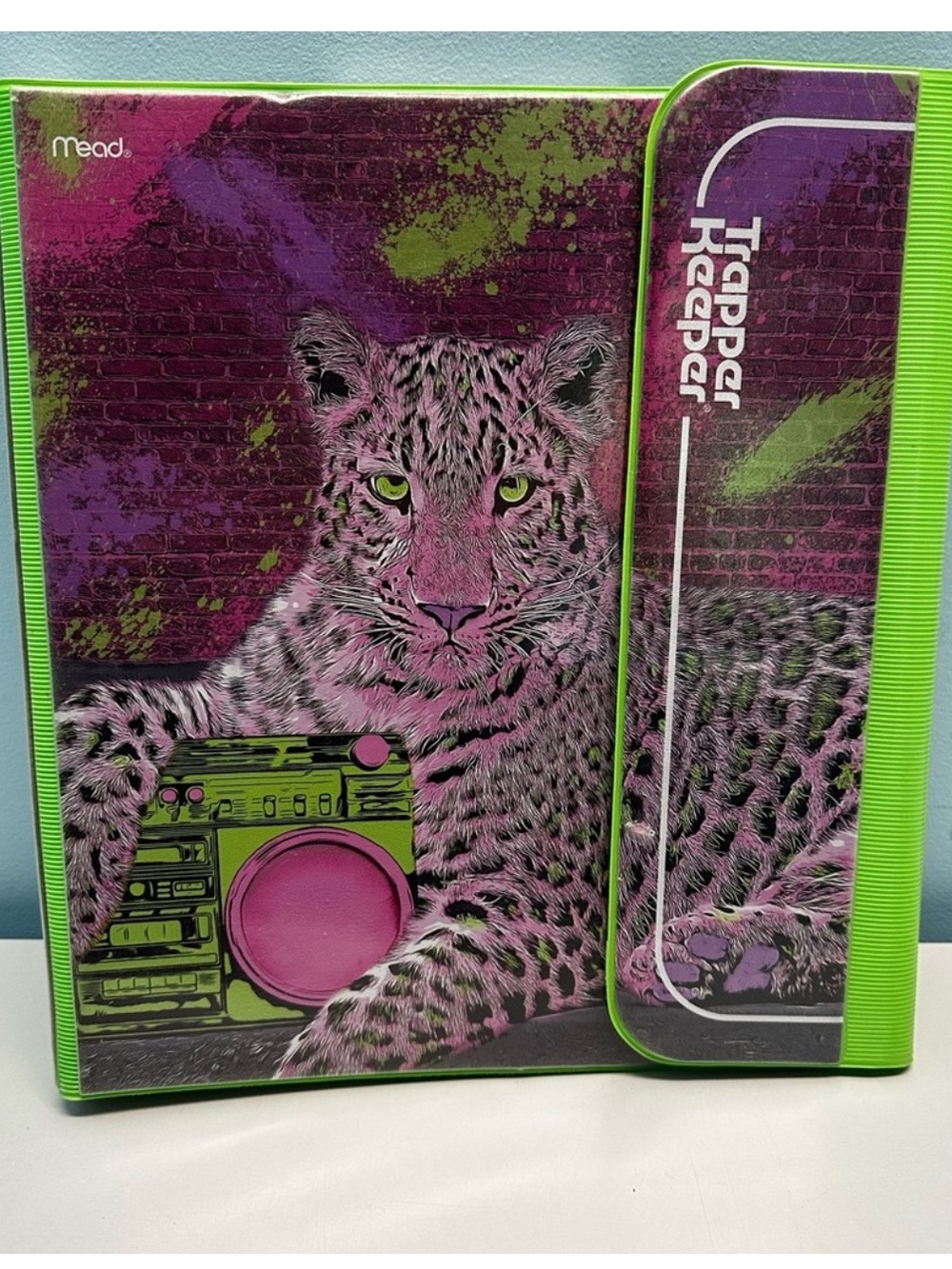 Trapper Keeper Leopard Binder in Neon Pink & Lime